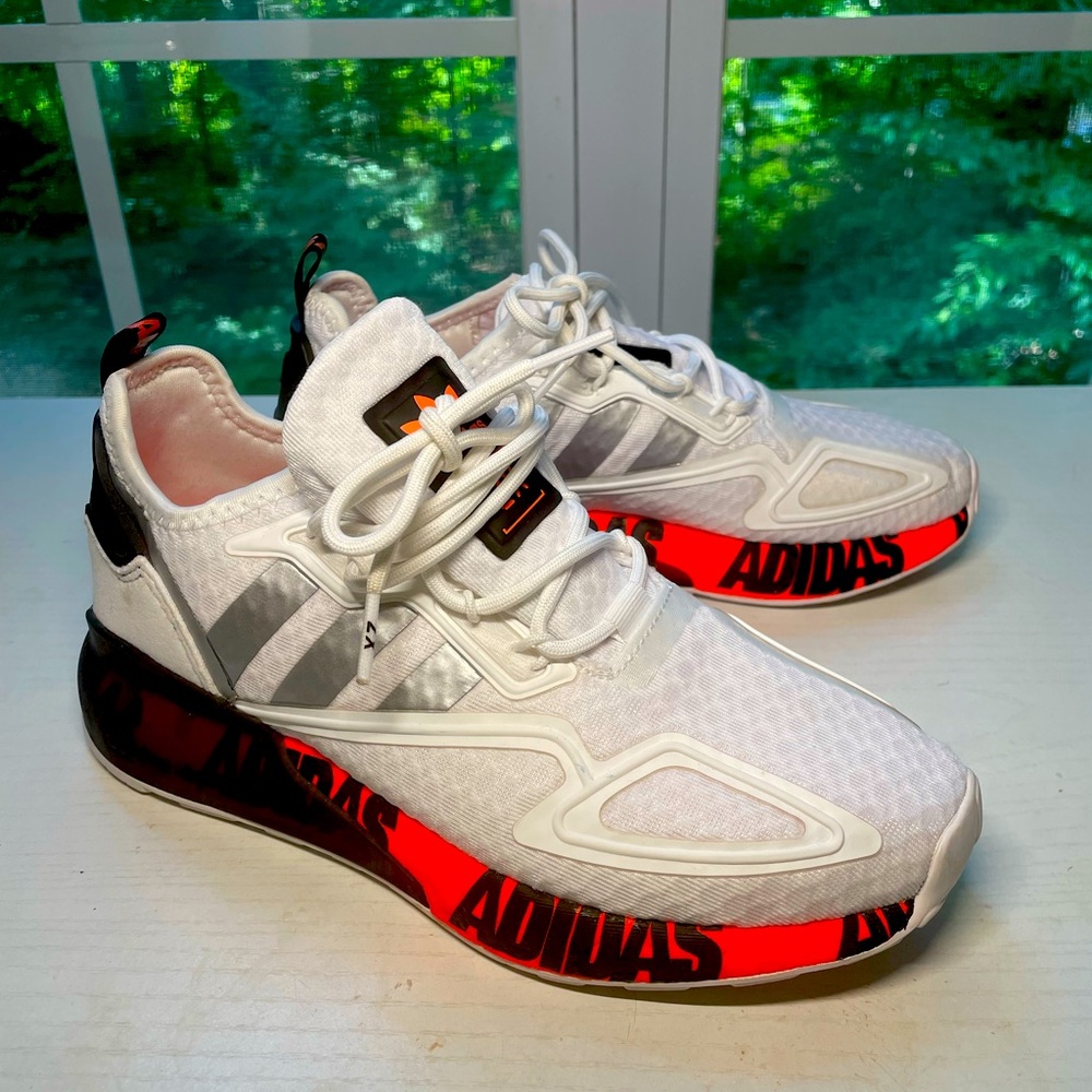 Adidas ZX 2K Boost “BOLD LOGO GRAPHIC” Neon Orange Silver White and Black (Sz 7)